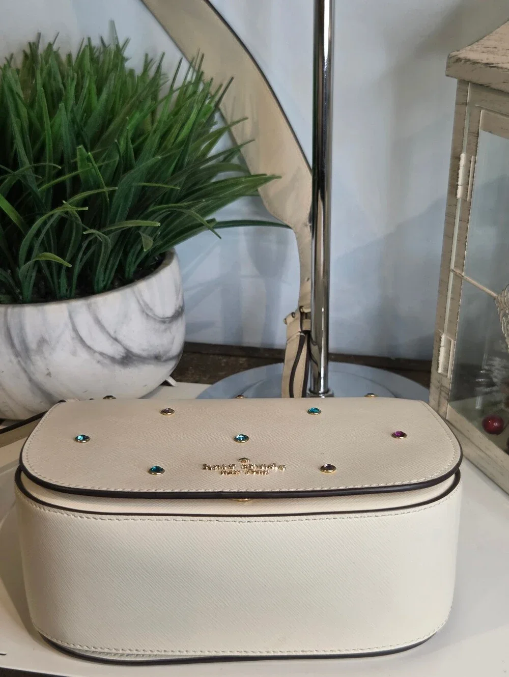 Kate Spade Madison Saffiano Leather Studded Saddle Bag Meringue